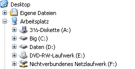 Exploreransicht Nichtverbundenes Netzlaufwerk